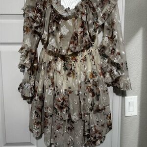 J.ING Cream Floral Top with Ruffle Trim